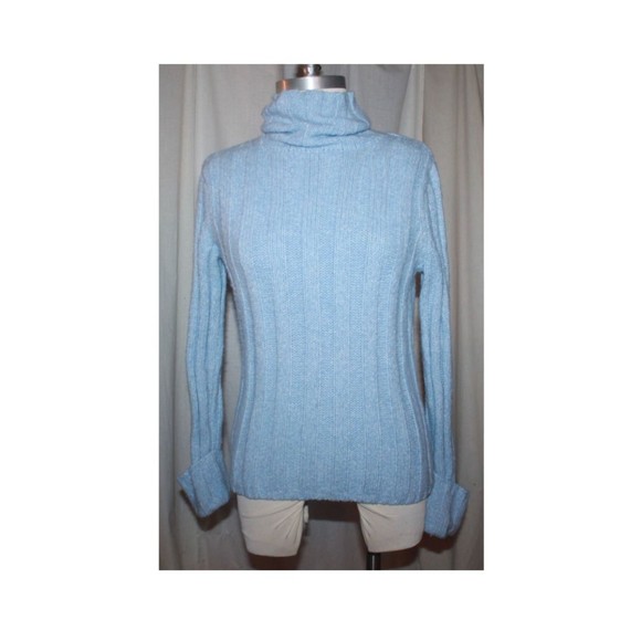 Women's Old Navy Blue Wool Blend Turtleneck Ribbed Knit Cuffed Sweater Size S - Picture 2 of 6